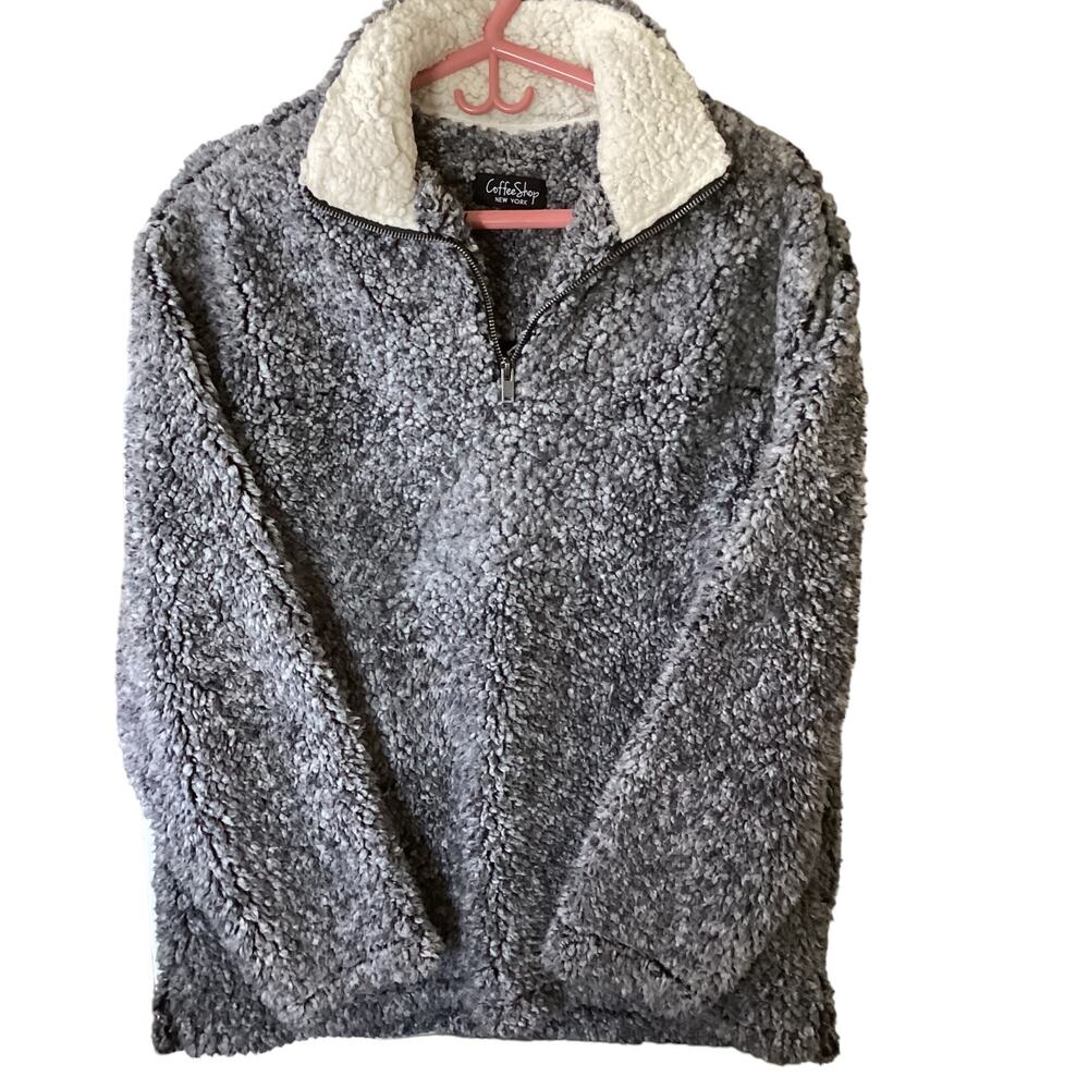 Coffee Shop 1/4 Zip Pullover Wooly Sherpa Jacket Women's Size XL